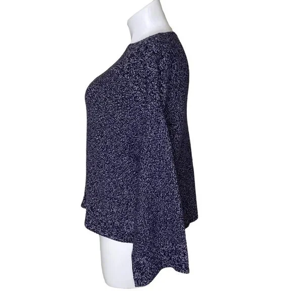 Loft Black White Marled Pullover Sweater Long Flare Sleeve Cotton Women's Size L - Picture 6 of 9